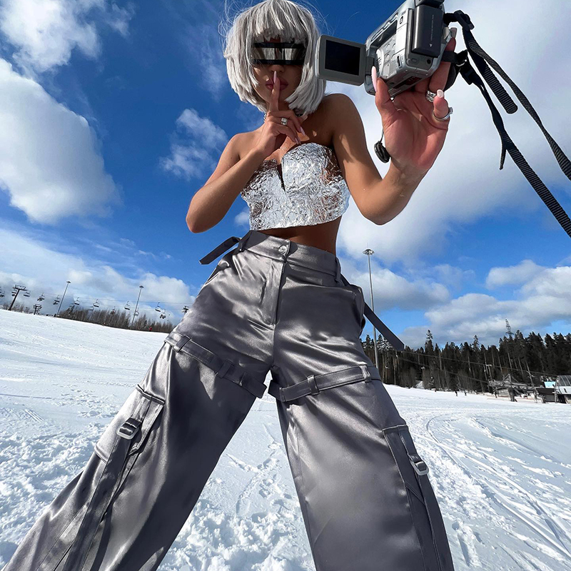 Functional Gray Streamer Design Overalls Women