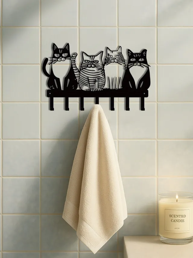 Cute Cat Wall Hook Adorable Kitty Decor For Home, Strong Metal Wall Hooks Look At The Picture - Shop at LoveMi