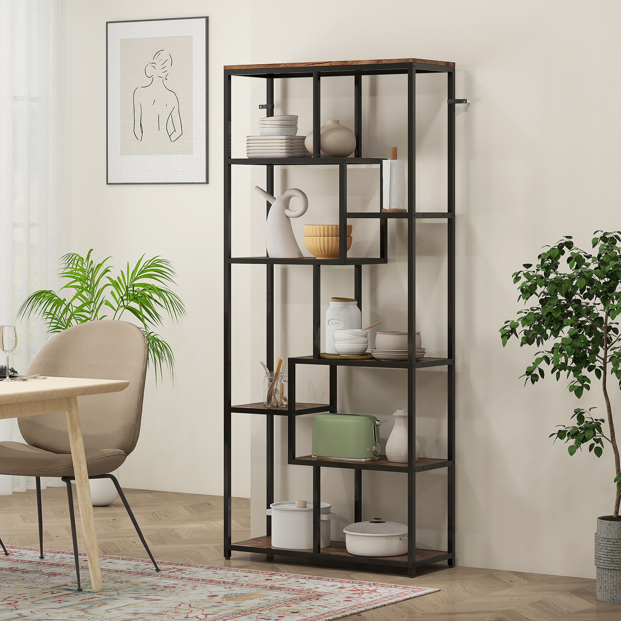 Seven layer geometric bookshelf