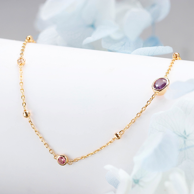 S925 Silver Amethyst Powder Tourmaline Necklace Simple Style