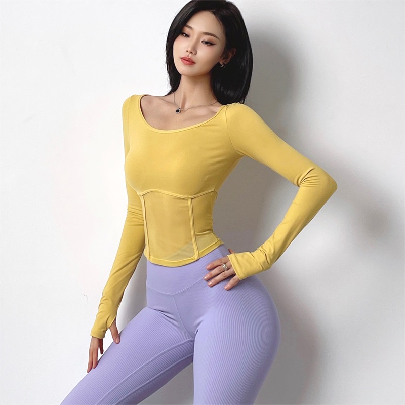 Mesh Panel Sports Top Long Sleeve Quick Dry Gym