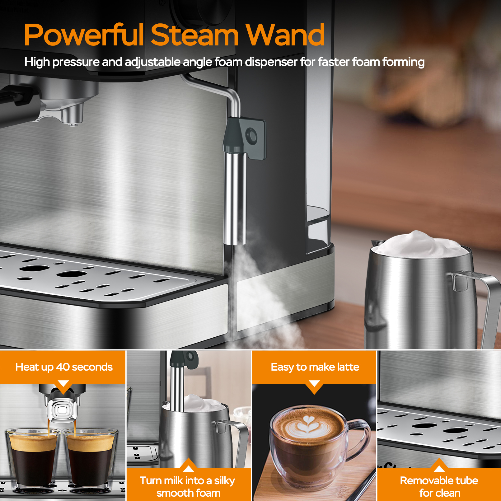 20 Bar Espresso Machine With Milk Frother, Single & Double Shot, ESE Pod Compatible, Visual Display Of Pressure, Removable Water Tank, Cappuccino, Latte, Machiato, Amazon Resale Prohibited — foto 5