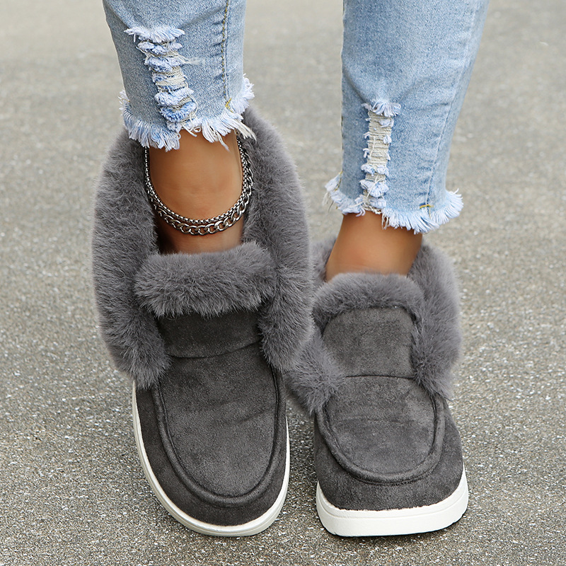 Snow Boots Warm Winter Shoes Plush Fur Ankle Boots Women Grey - Shop at LoveMi