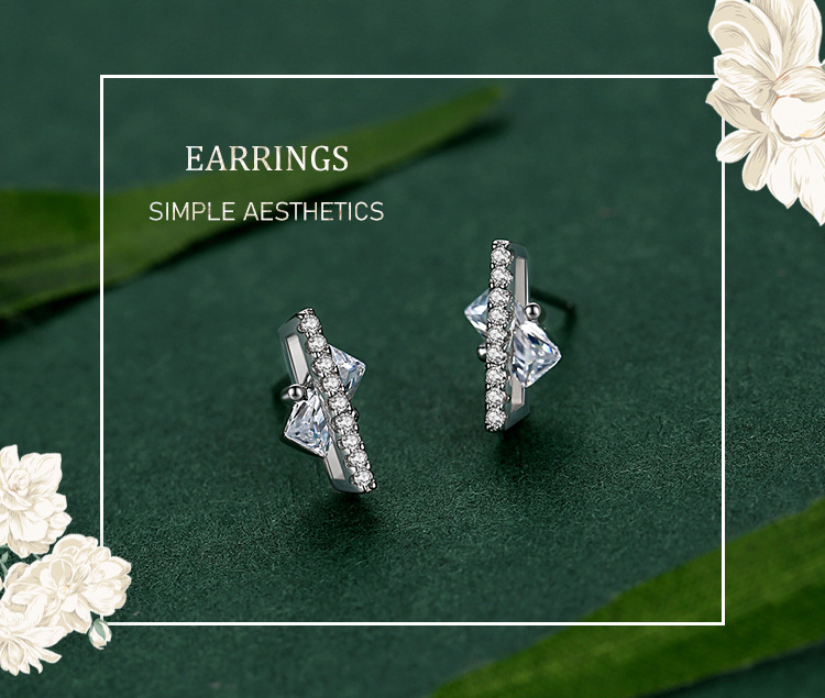 S925 Sterling Silver Sugar Cube Earrings With Diamonds