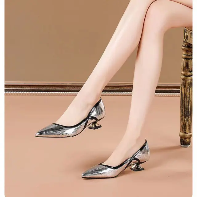 Low Heel Pointed Toe All Match Pumps Silver - Shop at LoveMi