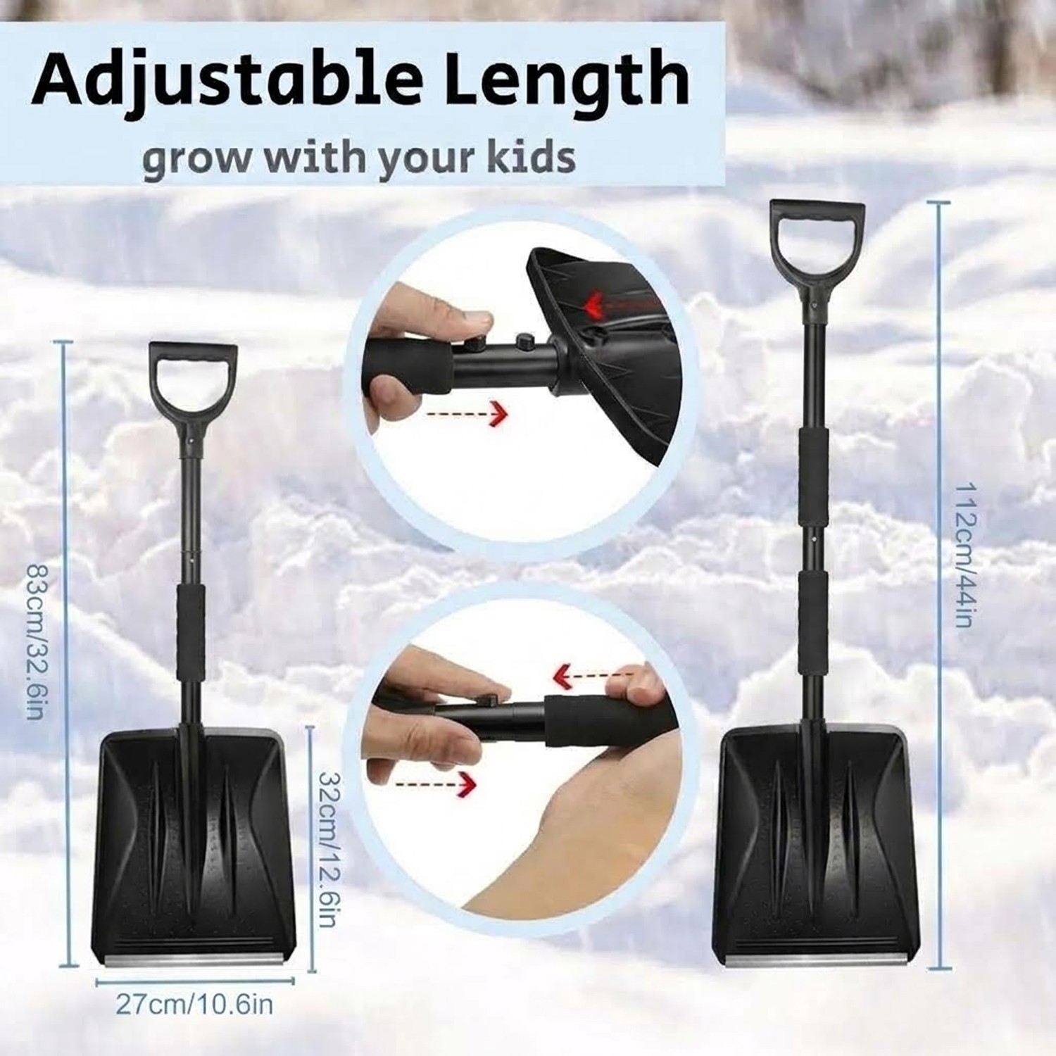 Portable Telescope Snow Shovel With Non-Slip, Removable Handle & Thickened Blade — image 2