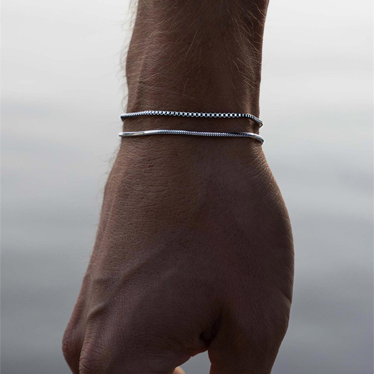 Mens Fashion Sterling Silver Snake Bone Bracelet