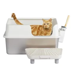 Stainless Steel With Plastic, Buckle Style With Shovel, Foot Pad, White Litter Box - White - View 1