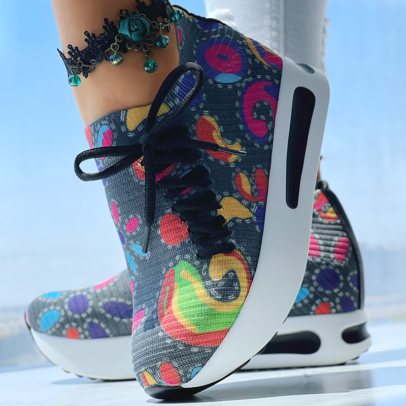 Women's Random Print Side Lace-Up Elastic Sport Shoes, Comfortable Slip-On Sneakers For Women, Casual Daily Wear Footwear — foto 9