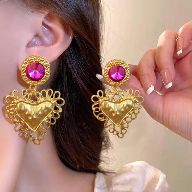 S925 Sterling Silver Vintage Style Enamel Earrings Women Colorful Crystal Studs Fine Jewelry