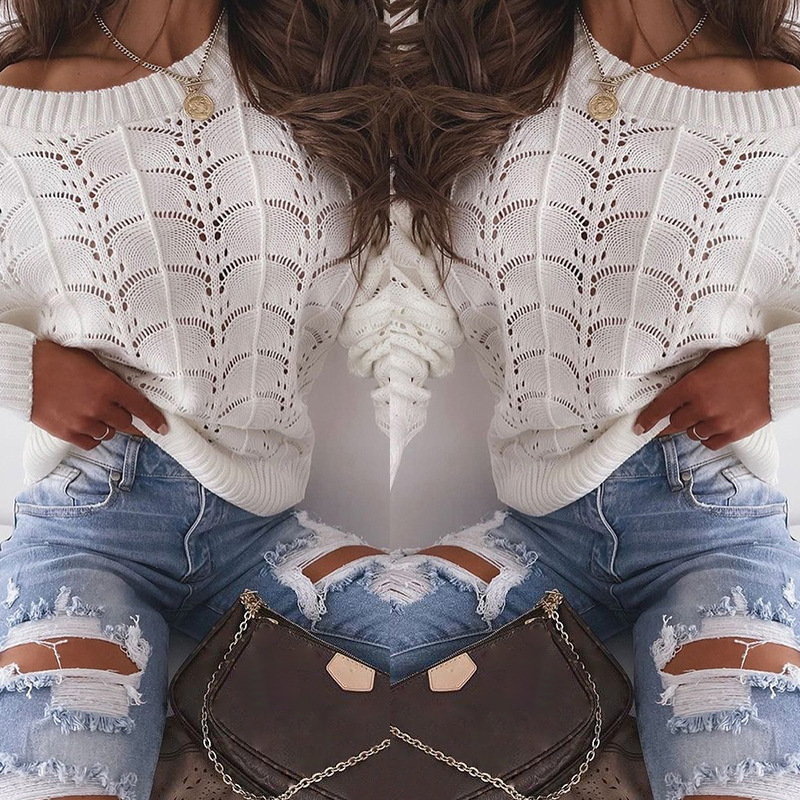 European And American Women Bat Sleeve Hollow Sweater