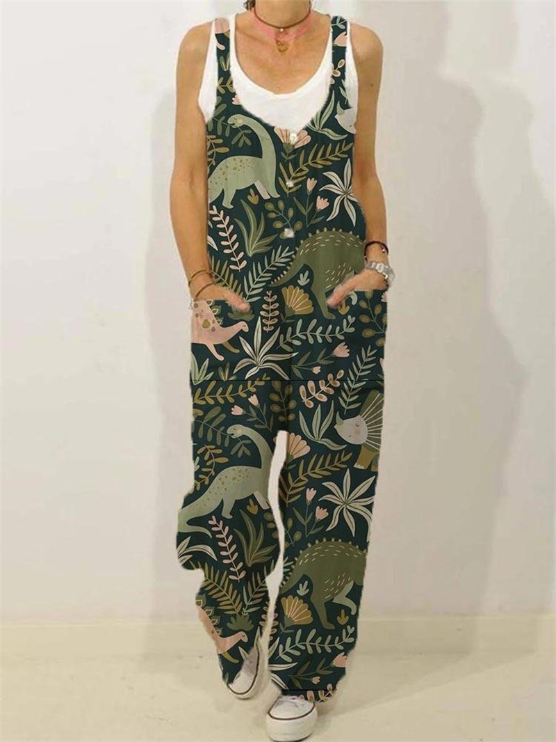 Women’s Animal Floral Botanical Print Casual Sleeveless Loose Jumpsuit