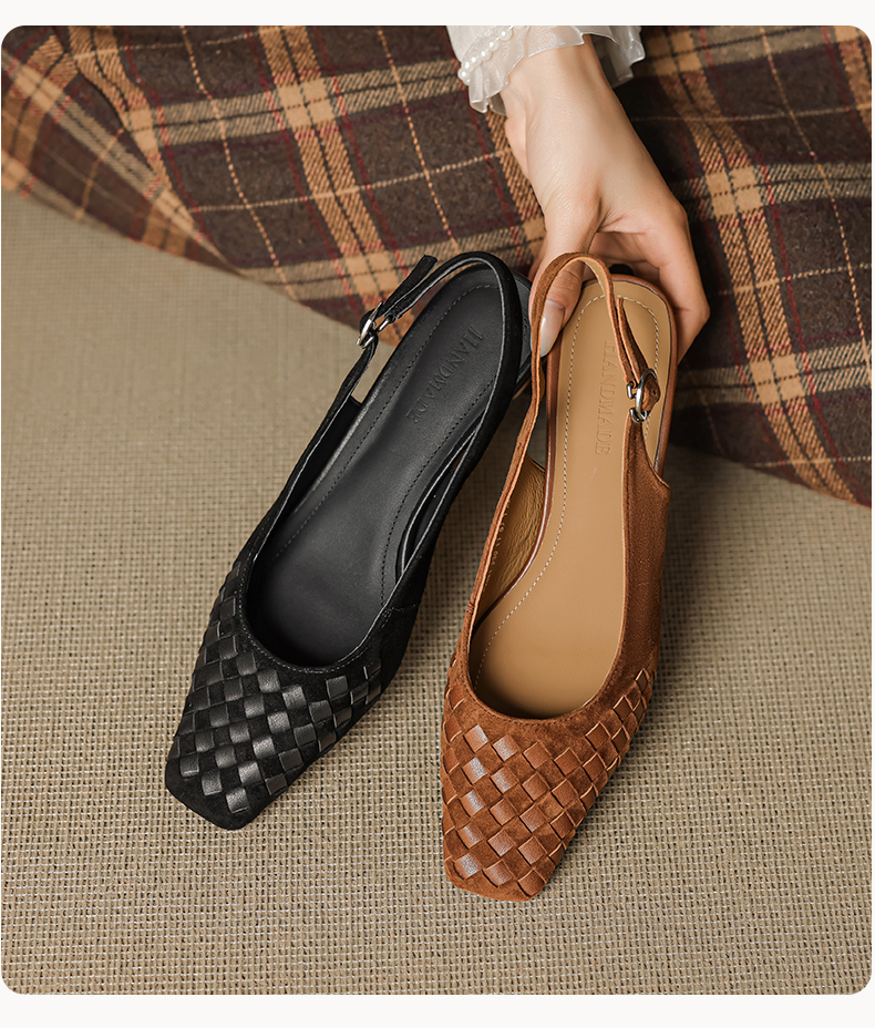 Suede Woven Slingback Sandals in Black – side view