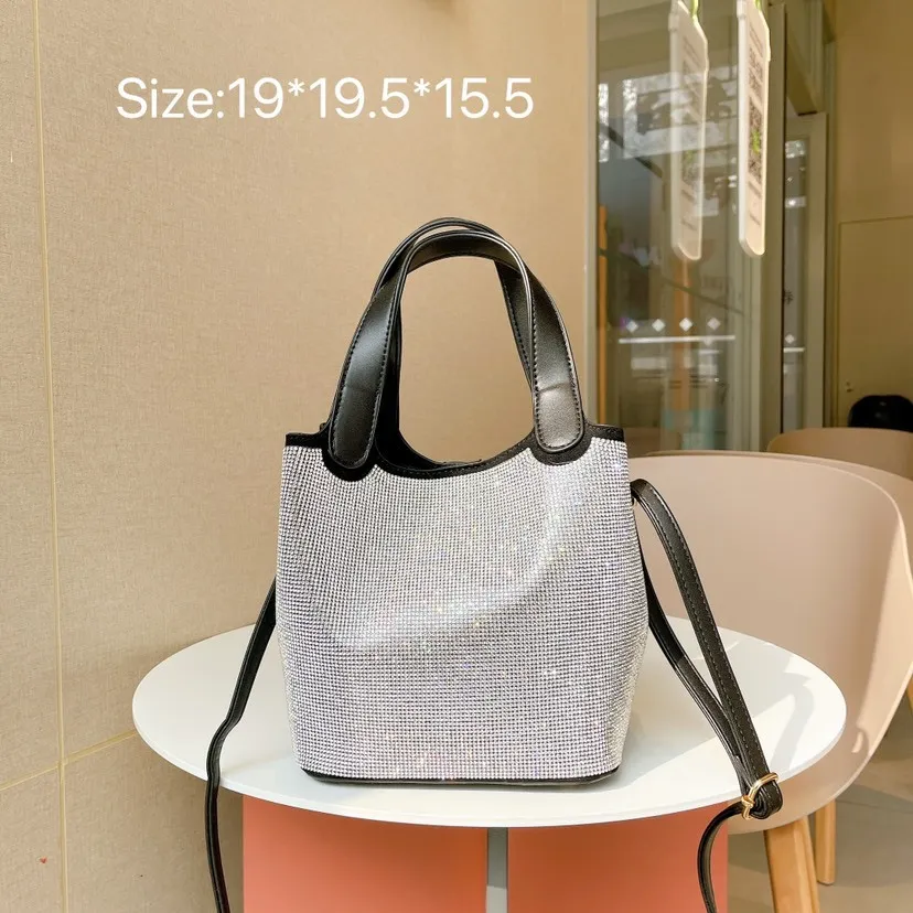Rhinestone Large Capacity Portable Shoulder Crossbody Bag - Silver