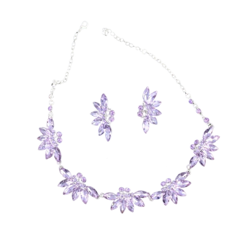 Alloy Crystal Flowers Wedding Bridal Hair Ornaments Necklace Ear Studs - Shop at LoveMi