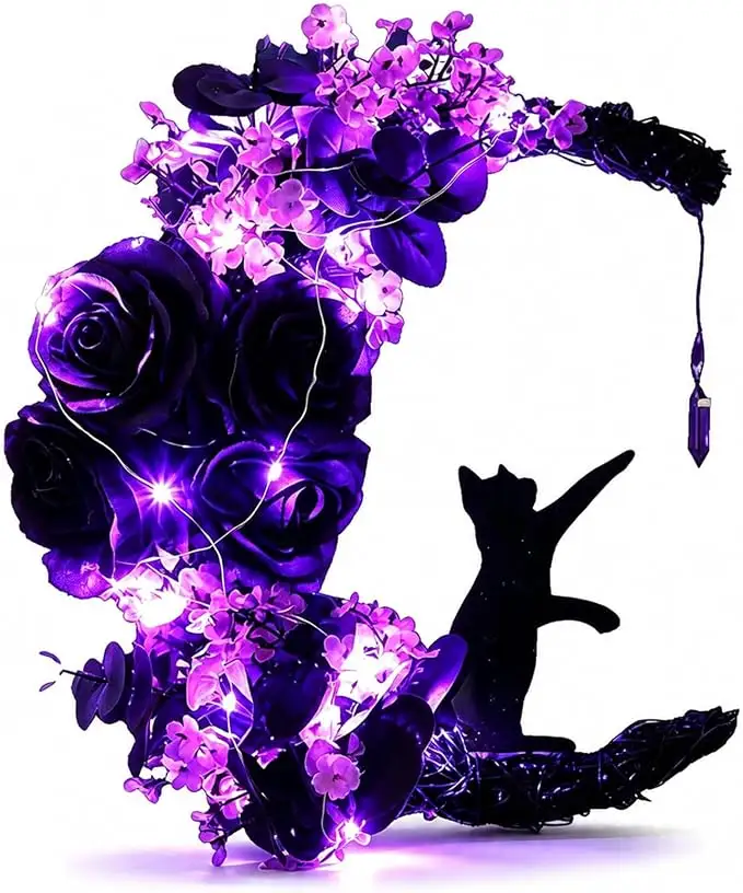 12 Inch Halloween Cat Moon Wreath