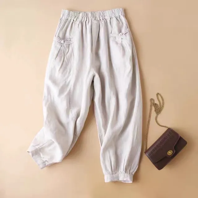 Women's Fashionable Casual Cotton And Linen Loose Pants Optic Linen - Shop at LoveMi