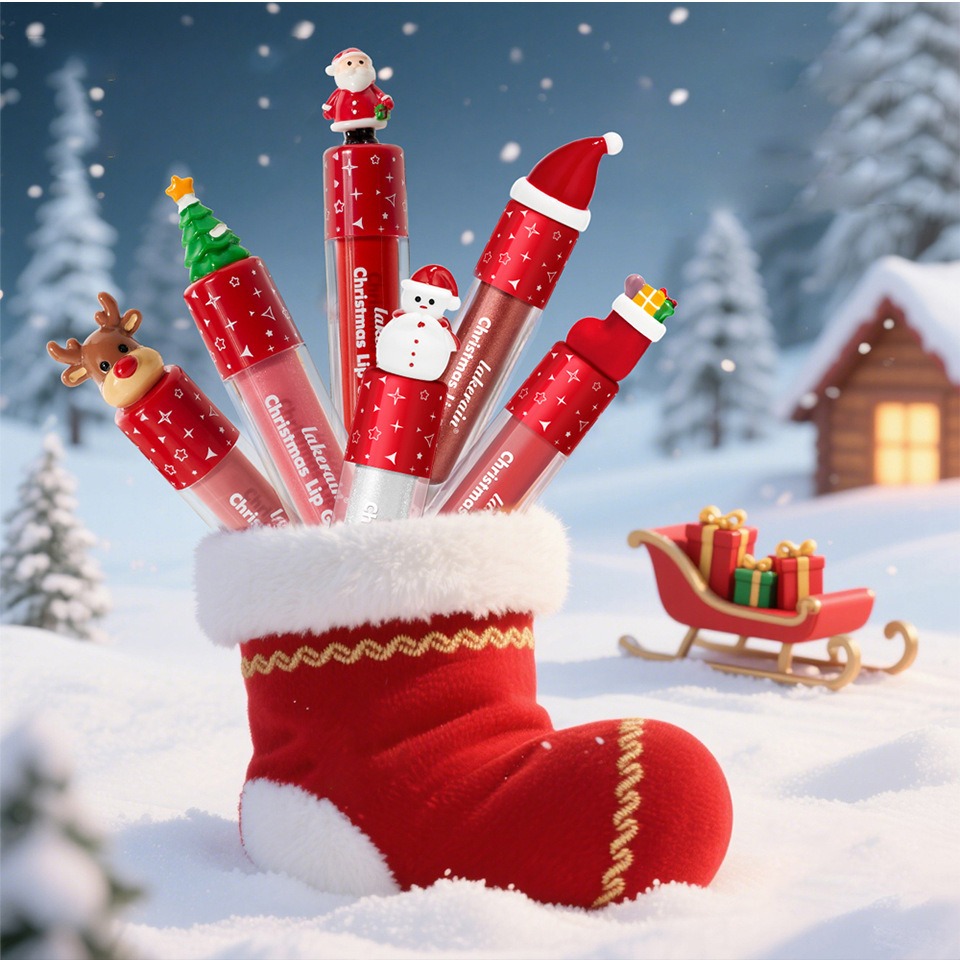 Christmas Gift Christmas Lip Gloss Set 6-Piece Red Matte Velvet Lip Gloss