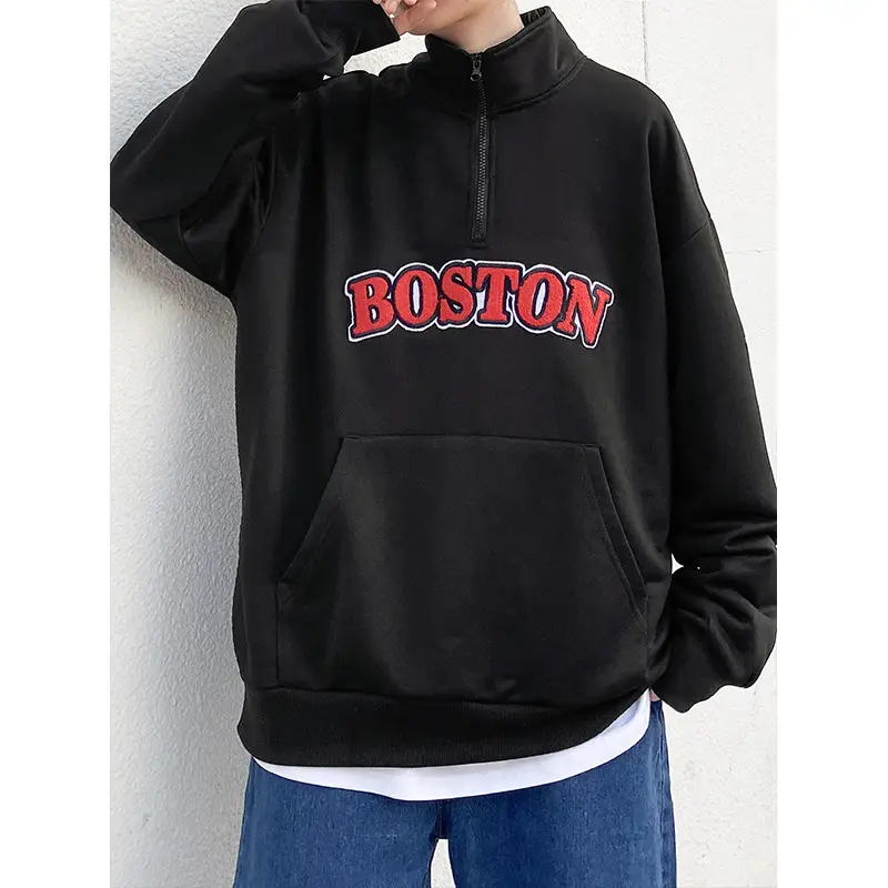New Style Men's Loose Towel Embroidered Letter Half High Neck Sweater