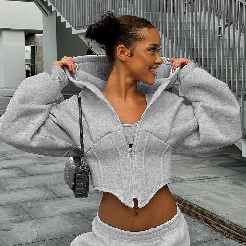 Zipper Hoodie Cardigan Y2K Ins Fashion Street Long Sleeve Corset Jacket Women