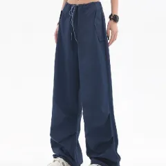 Design Sense High Waist Straight Leg Wide Leg Casual Pants - Navy - View 1