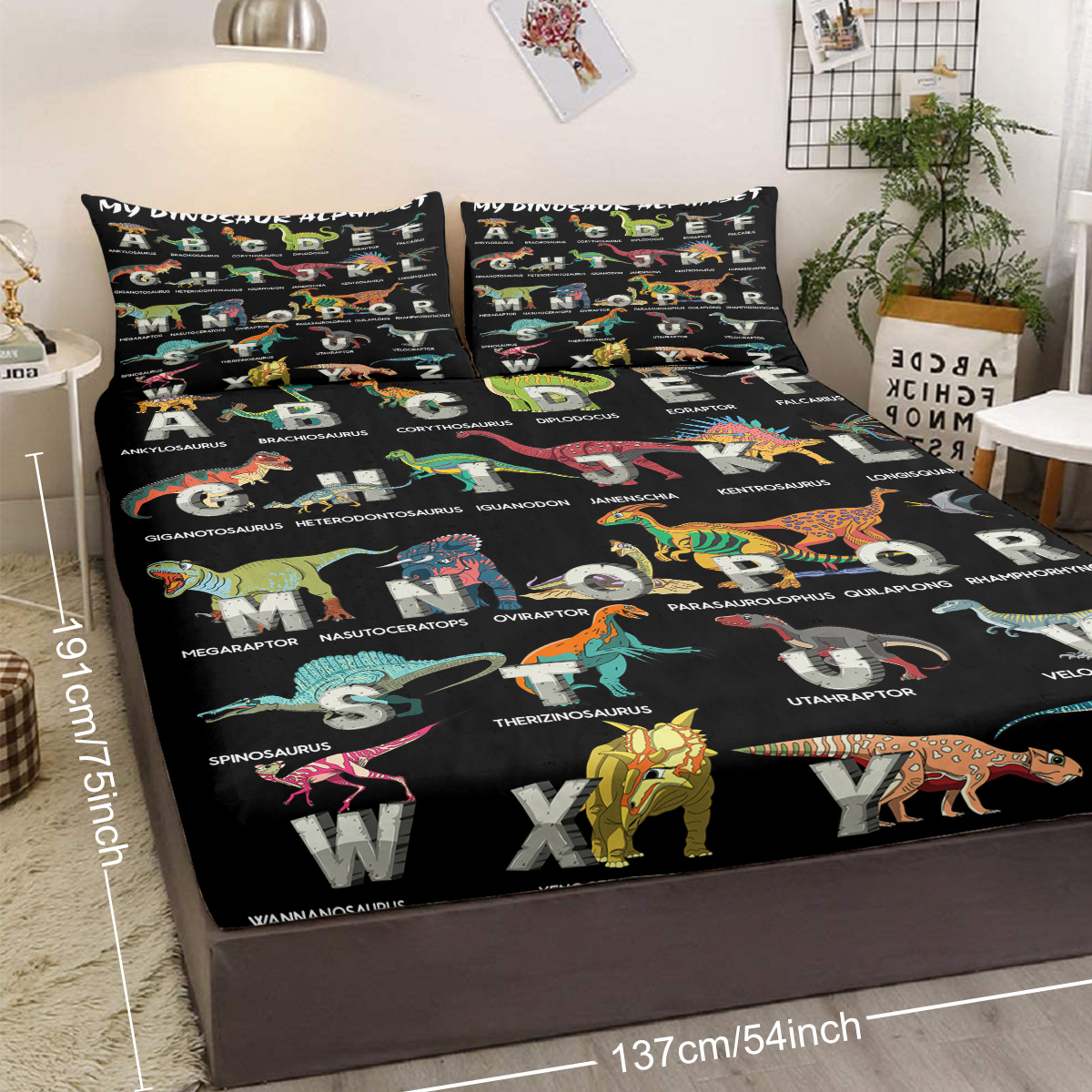 Bedding Fitted Sheet With Deep Pocket, Dino Printed Thicken Soft Fabric Bed Sheets