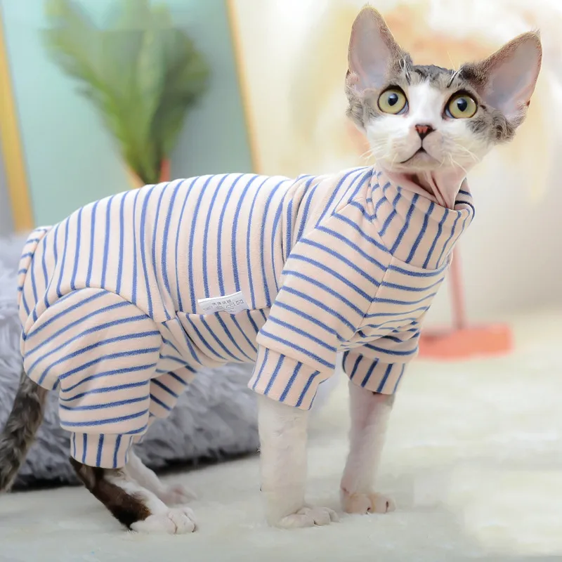 Derong Tummy Protection Four-leg Sweater - Purple Apricot Stripe