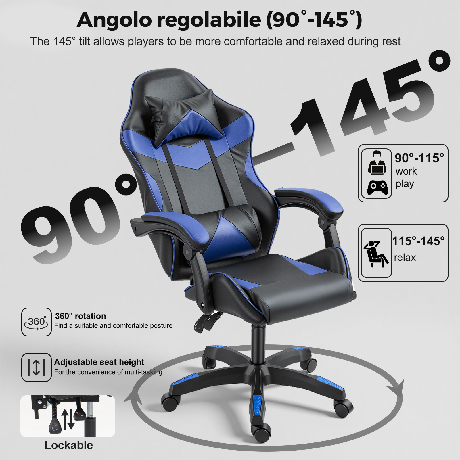 Gaming Reclining Swivel Chair For Adults,Ergonomic Racing PC With Lumbar Support — image 11