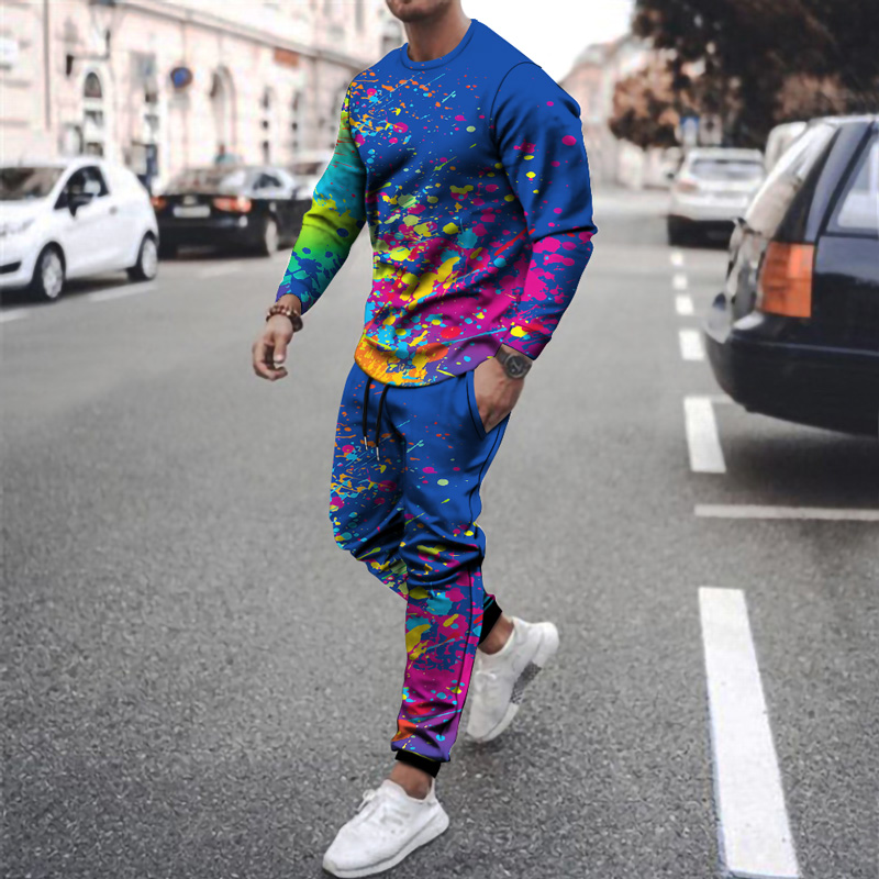 Watercolor Dyed Sweatshirt Trousers Round Neck