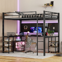 Full Metal Loft Bed With Desk And Shelves