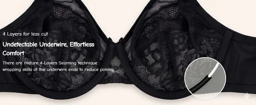 Minimizer Full Coverage Bra for Plus Size, Floral Lace Tulle Minimizer Full Coverage Bra for Plus Size, Floral Lace Tulle