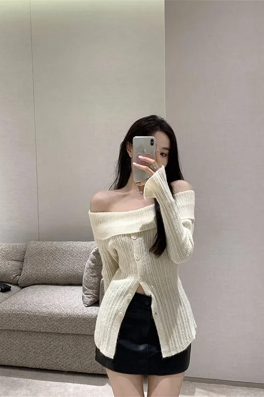 Women's Slim Short Lazy Long Sleeve Knit Pullover Sweater Sweater - Shop at LoveMi