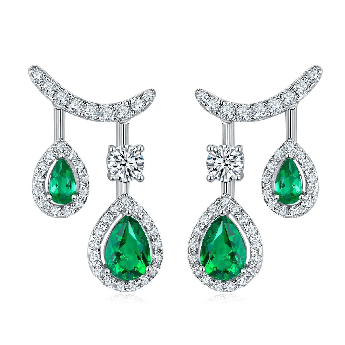 S925 Silver 4.9g 1.53ct Lab-Created Emerald Drop