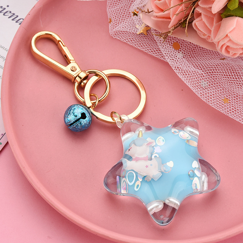 New Trendy Acrylic Five pointed Star Keychain Boutique Light Blue - Shop at LoveMi
