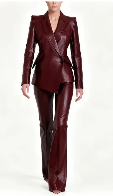 Burgundy Leather 2 Piece Suit Burgundy - Shop at LoveMi