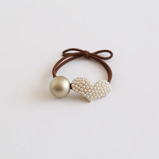 Alloy Pearl Coffee Tie Hair Elastic Band Love Pearl - Shop at LoveMi