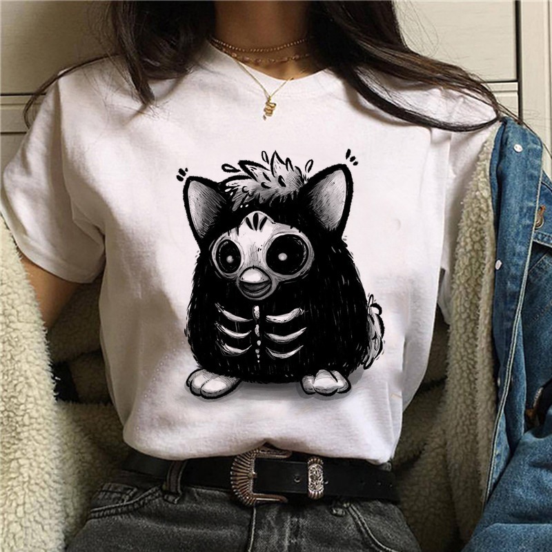 Title 5, Cartoon Cat Mushroom Halloween Print T-shirt Sh...