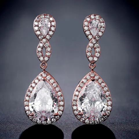 Bridal Banquet Drop-shaped Earrings with AAA Zircon