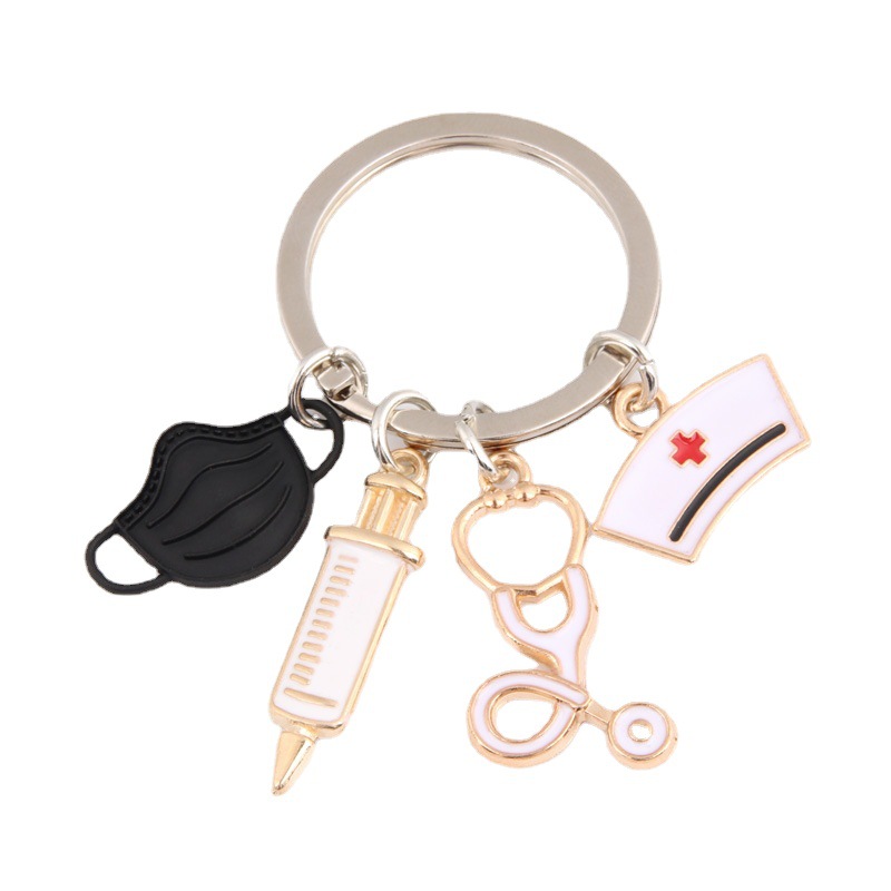 Mask Syringe Stethoscope Nurse Keychain Black - Shop at LoveMi