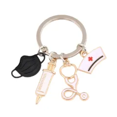 Mask Syringe Stethoscope Nurse Keychain - Black - View 1