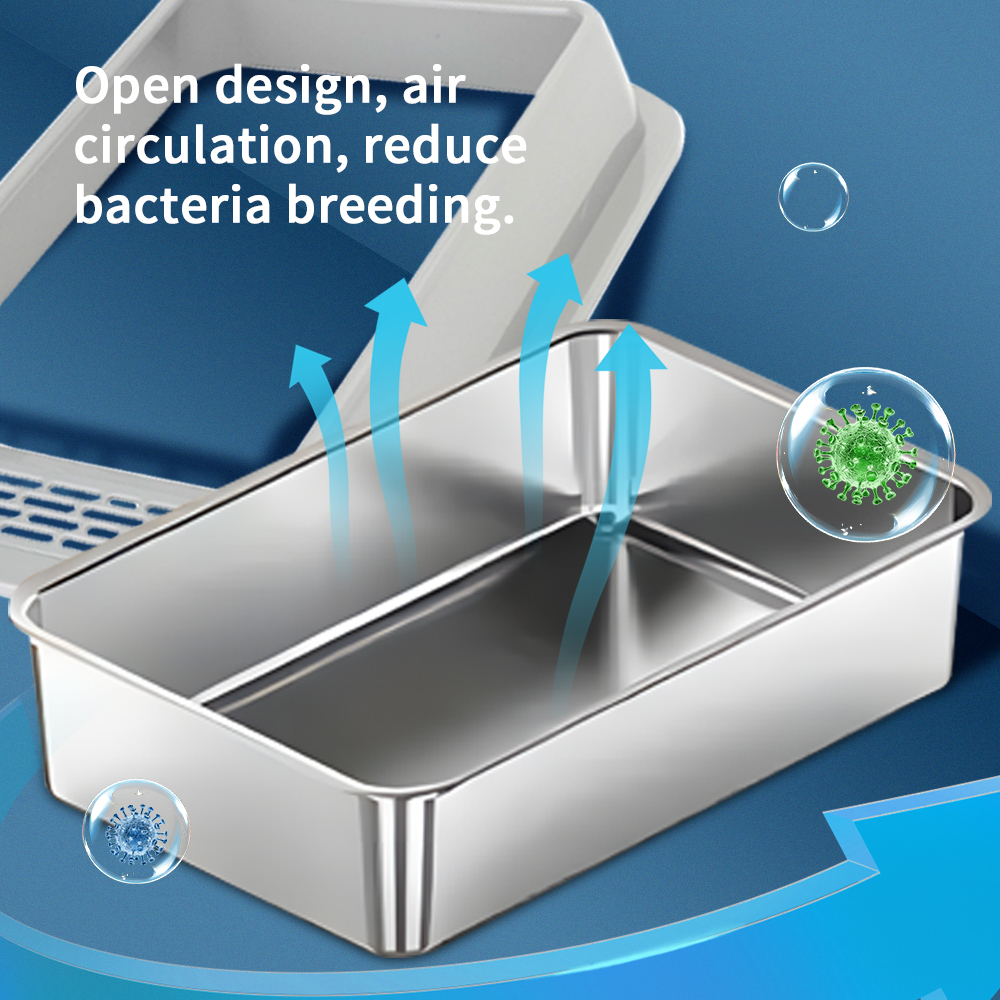 Black Stainless Steel Cat Toilet, Durable & Easy Clean, Hourglass Pedal Design, Height-Adjustable, Ideal For Large & Multi-Cat Households