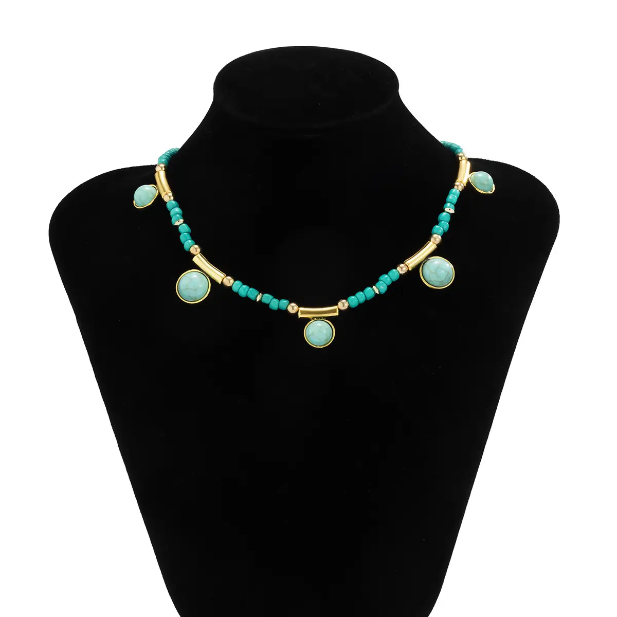 Women's Vintage Turquoise Pattern Tassel Pendant Necklace
