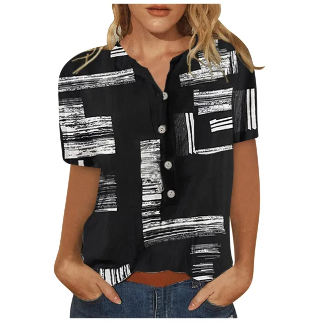 Casual Irregular Printed Loose Fitting Shirt Geometric Printing - Shop at LoveMi