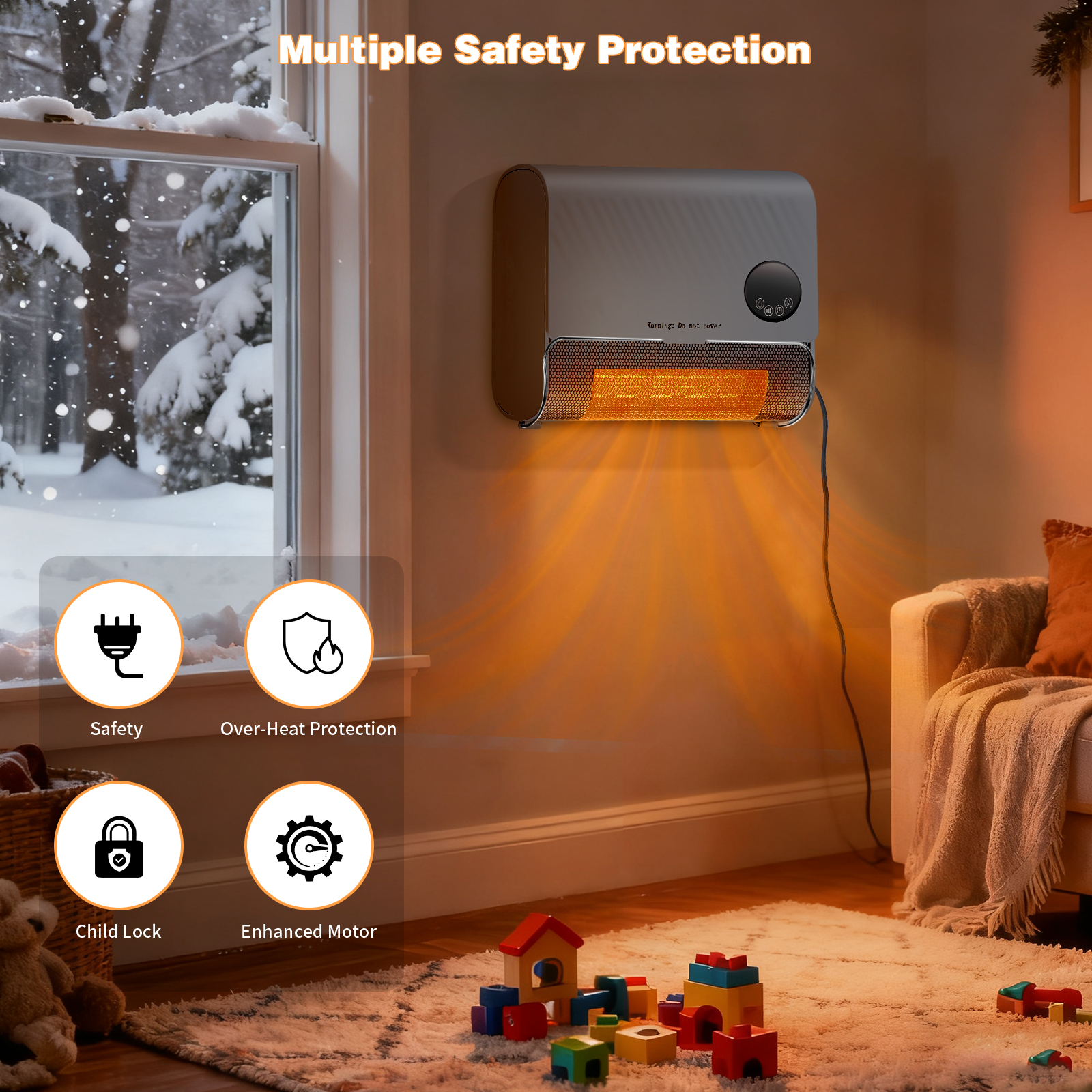 Smart Wall Heater, 1500W Fast Heating Electric Space Heater For Indoor Use, Wall Mounted Panel Heater With Remote, 3 Fan Speeds image 12
