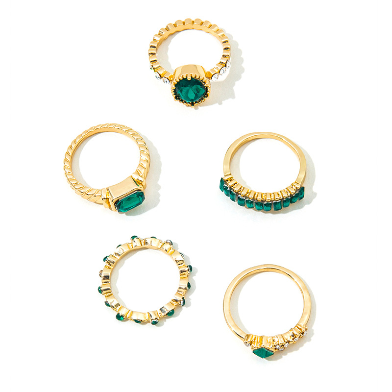 Title 6, Emerald geometrische diamant ring set van 5. St...