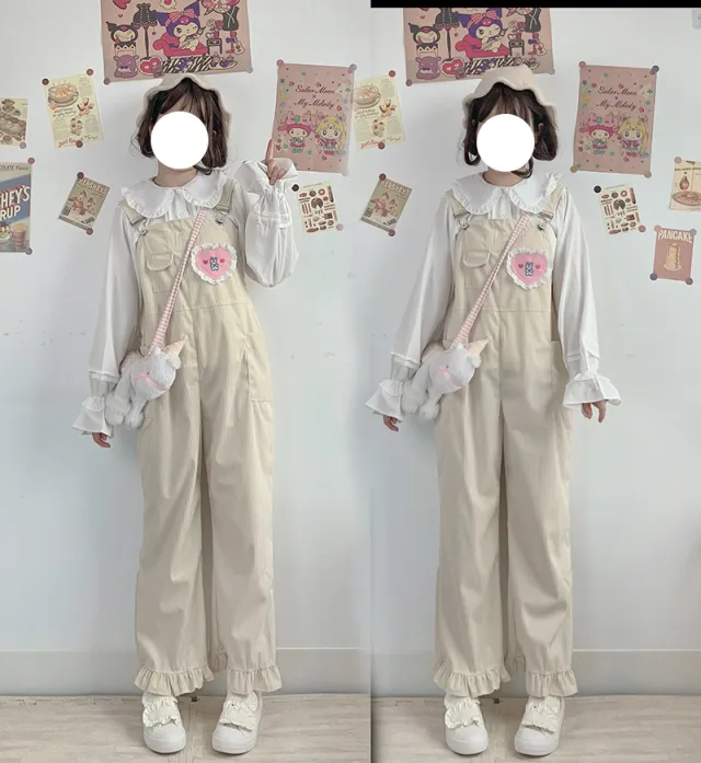 Autumn And Winter Japanese Girls Cute Corduroy Overalls Love Apricot - Shop at LoveMi