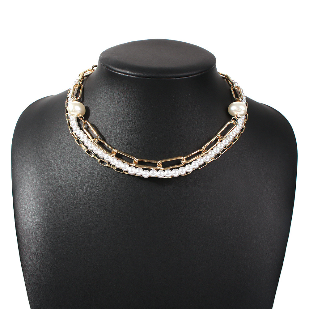 Punk Fashion Trend Pearl Multilayer Necklace Clavicle Chain