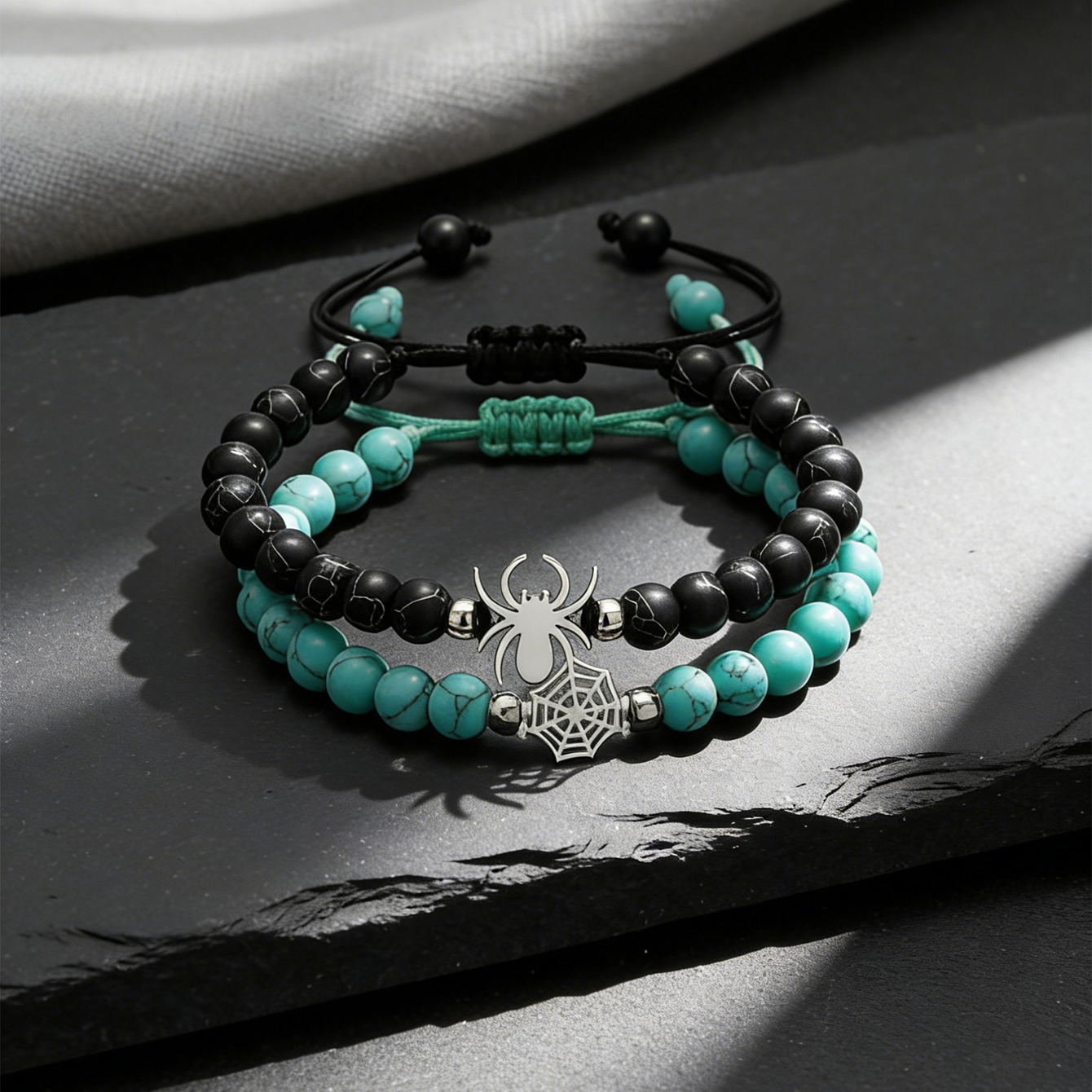 2pcs Matching Spider Web Bracelets For Couples Men Women, Natural Stone Black White Beaded Bracelets, Y2K Goth Punk Friendship Jewelry, Birthday Valentine's Day Gift For Best Friend Boyfriend Girlfrie - photo 11