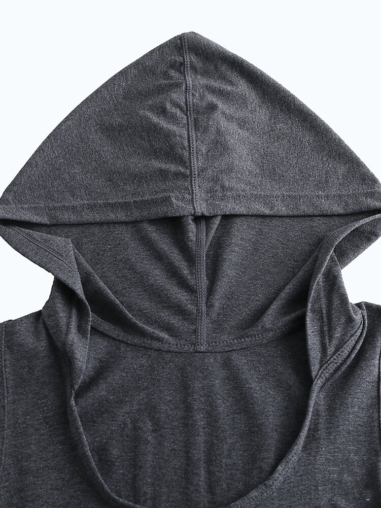 بذلة كارديغان بدون أكمام بغطاء رأس سادة