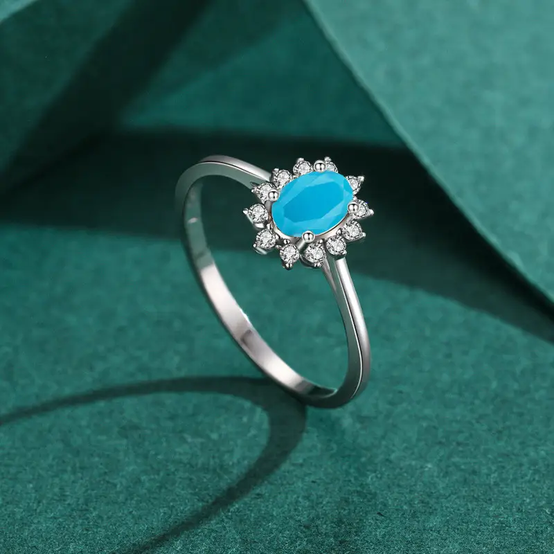 Women's Sterling Silver Temperament Crown Oval Turquoise Ring